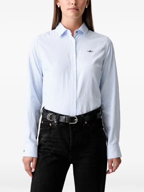 Aeronautica Militare striped embroidered-logo shirt White CA1331DCT03532