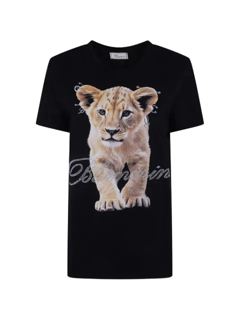 Blumarine lion-print crystal-embellished T-shirt Black RF6112JS9