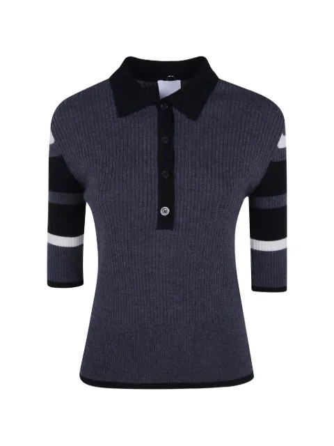 Mantu ribbed-knit striped-sleeve polo top Grey AG0003G30