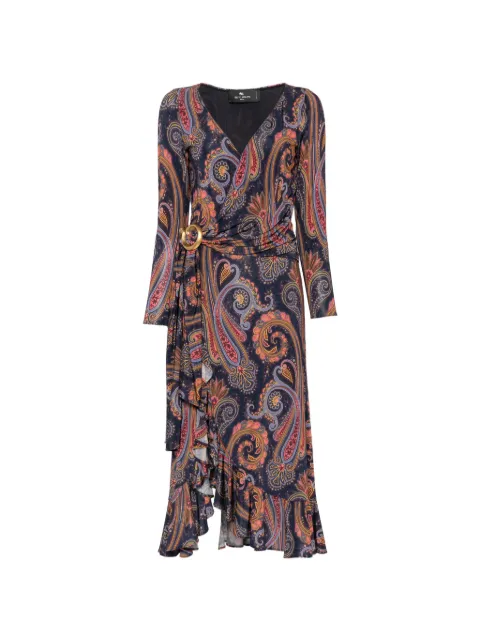 ETRO paisley-print ruffled dress Blue WRHA064199IAD1J