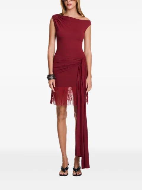 AXEL 113 Tina fringed-hem draped fitted mini dress Red TINAMINIFRINGEDRESS