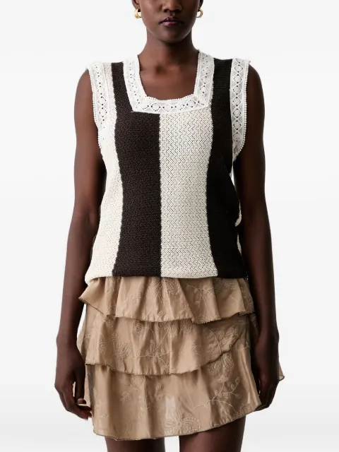 VICOLO crochet-trim striped top White TAB0751