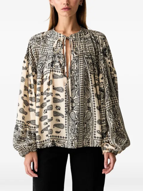 VICOLO paisley-print tie-neck blouse Black TAB2094