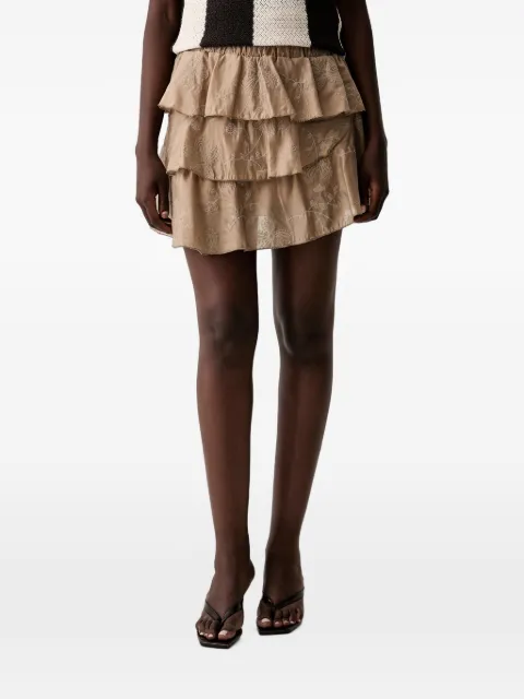 VICOLO embroidered ruffled mini skirt Neutrals TAB1561