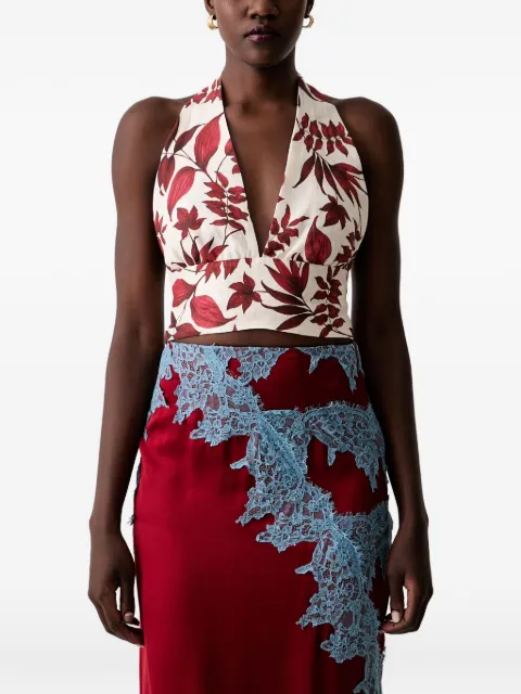 VICOLO leaf-print halterneck top Red TAB0539