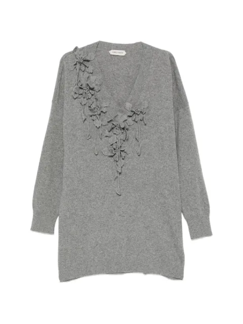 Alberta Ferretti floral-appliqué V-neck sweater Grey UA0487660490