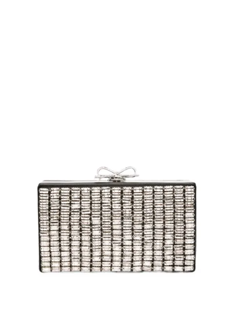 Self-Portrait Bow crystal-embellished mini clutch bag Grey PF26326ASL