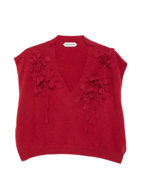 Alberta Ferretti floral-appliqué V-neck sweater Red UA088366040144