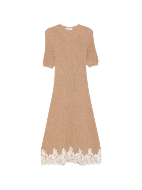 Alberta Ferretti lace-trim knitted dress Neutrals UA048866010091