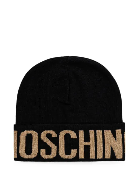 Moschino logo-intarsia knitted beanie hat Black M334965457