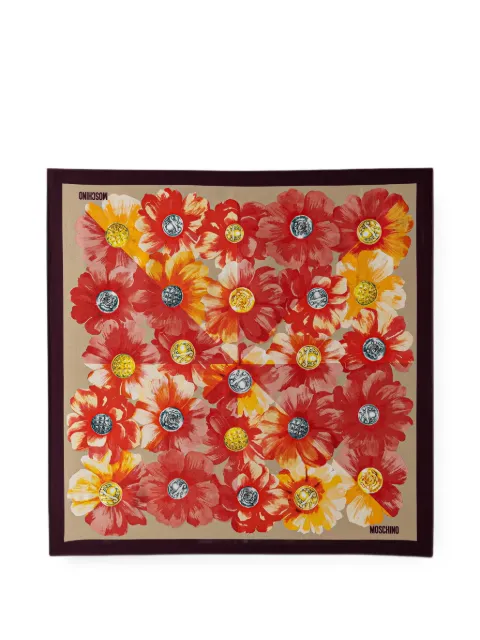 Moschino floral-print button-motif scarf Red M34173627