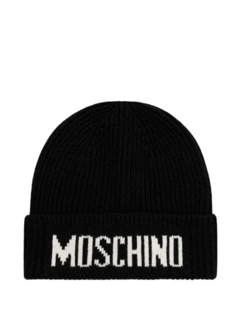 Moschino logo-intarsia ribbed-knit beanie hat Black M587560808