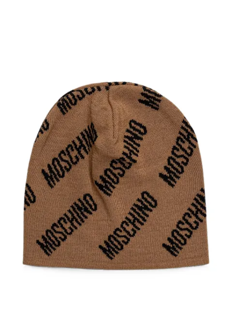 Moschino logo-print beanie hat Brown M585960112