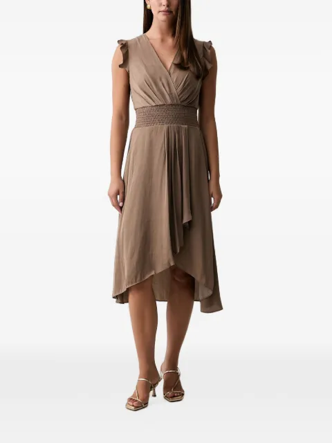 Morgan Rwally ruffled smocked-waist midi dress Brown RWALLY
