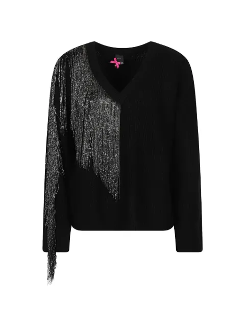 PINKO fringe-detail V-neck sweater Black 107912A3ON