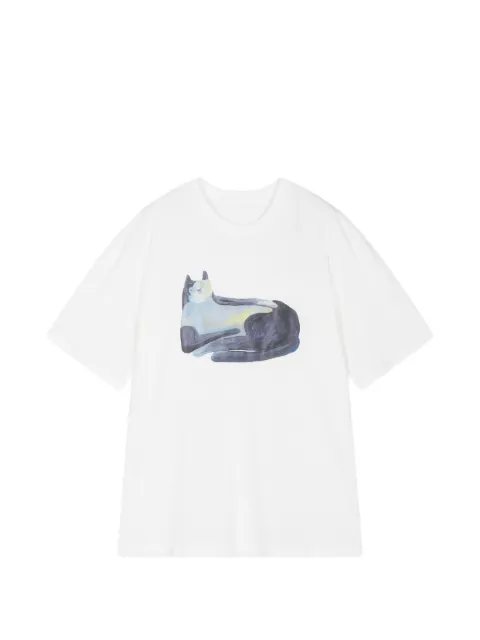 JNBY cat-print short-sleeve T-shirt White 5Q8110770