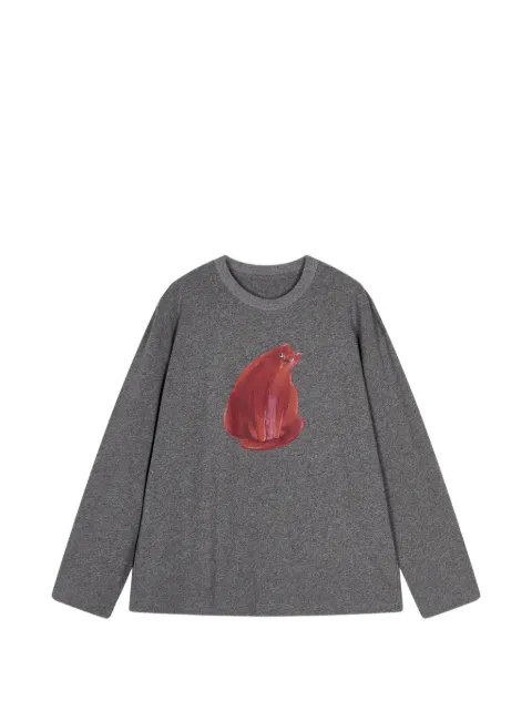 JNBY cat-print long-sleeve T-shirt Grey 5Q8110780