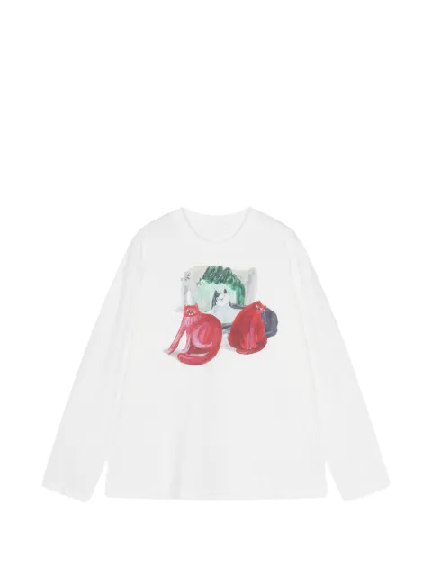 JNBY cat-print long-sleeve T-shirt White 5Q8110780