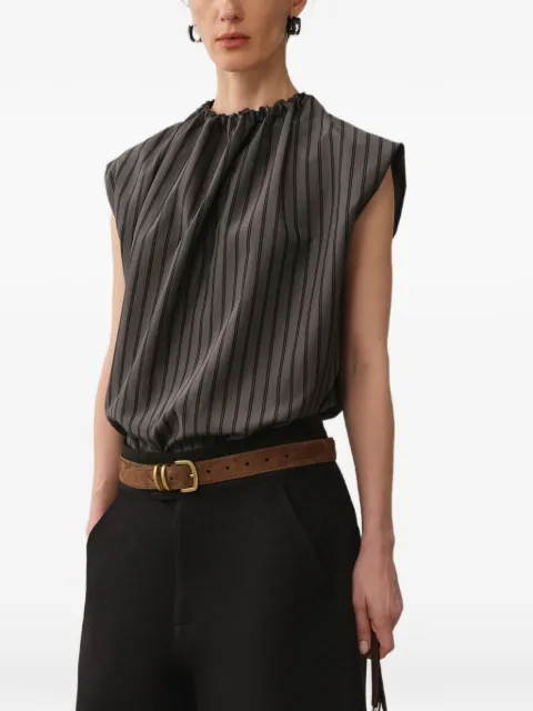 LESS shirred-neck striped blouse Grey 2Q8212970