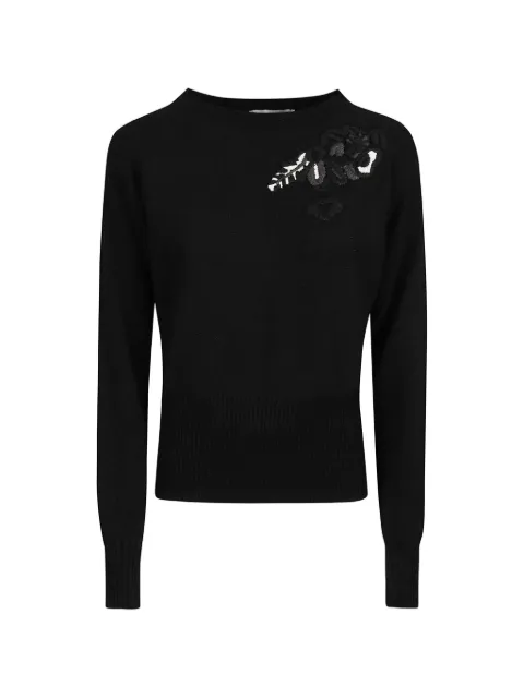ERMANNO FIRENZE floral-applique ribbed-trim sweater Black D49EM013EP2