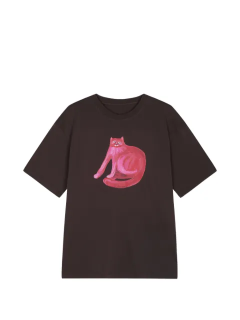 JNBY cat-print short-sleeve T-shirt Brown 5Q8110770