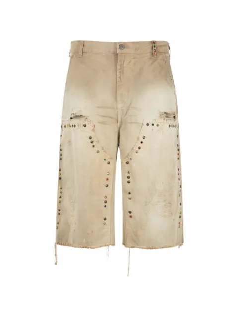 SATOSHI NAKAMOTO Danny's Carpenter distressed studded shorts Neutrals SS26SHT001