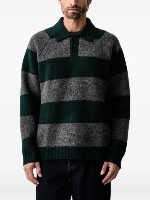 Les Deux striped long-sleeve polo sweater Green 1002189