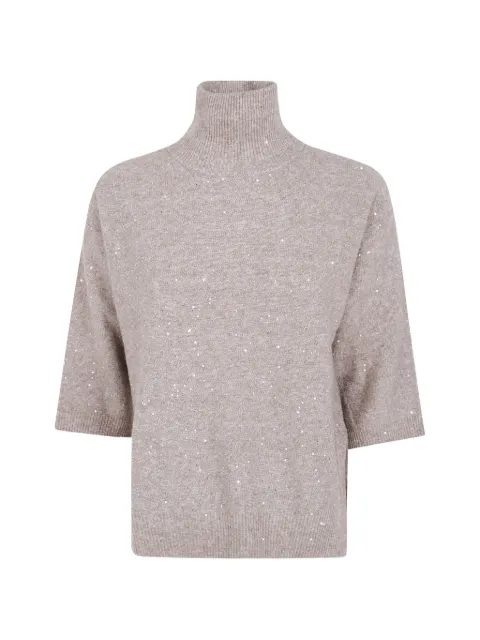 Seventy sequin-embellished high-neck fine-knit top Brown MT4158990376
