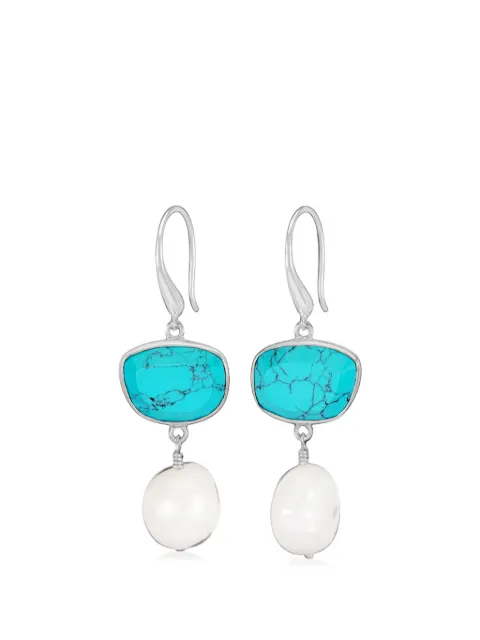 DOWER AND HALL turquoise pebble pearl drop earrings Silver TPPDE
