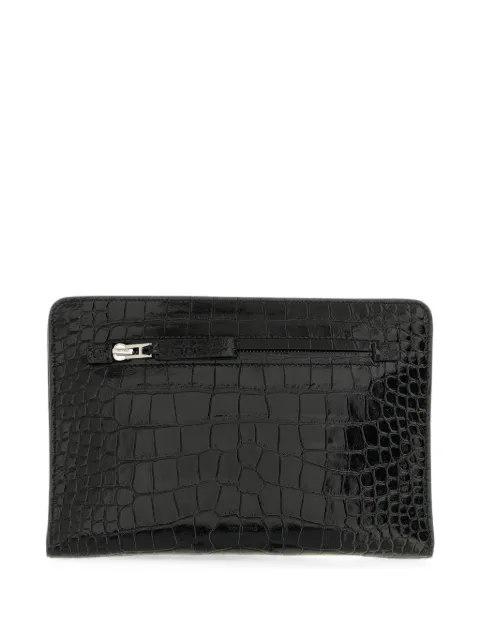 TOM FORD crocodile-effect leather clutch bag Black H0787LCL632Y
