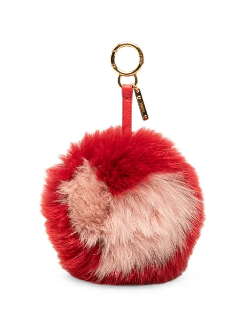 Fendi Pre-Owned 2000-2026 Nappa Shiny Fox Fur Heart Pom Pom Bag Charm key chain Red 43N5FD5V7P8FY8N0