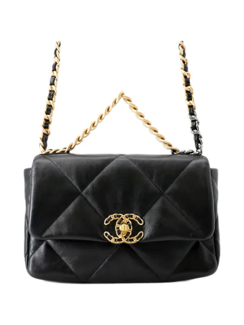 CHANEL Pre-Owned 2019 Medium Lambskin 19 Flap satchel Black 08DF6DYAR84GVF6I