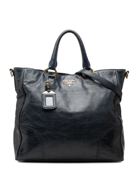 Prada Pre-Owned 2010-2026 Vitello Shine Open Convertible Tote satchel Blue O1IGJ1Y9CL063LNT