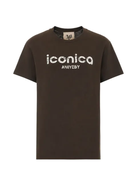 Aniye By logo-print crew-neck T-shirt Brown 181332
