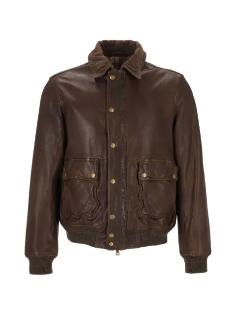 Al Duca D’Aosta 1902 grainy leather bomber jacket Brown OTTAVIANO