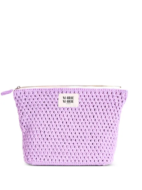 MARIE MARIE AMSTERDAM large crochet logo-patch clutch Purple POUCHLARGE