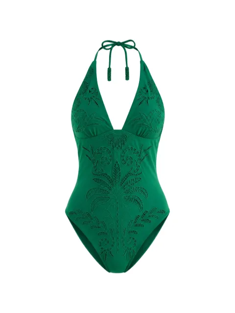 FARM Rio broderie-anglaise halterneck swimsuit Green 260503