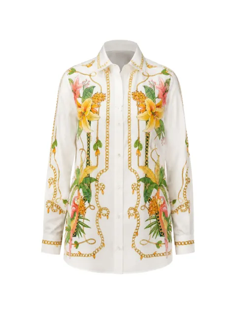 FARM Rio Tropical Royalty-print long-sleeve shirt White 355767