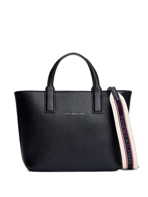 Tommy Hilfiger logo-lettering pebbled-texture tote bag Black AW0AW17448