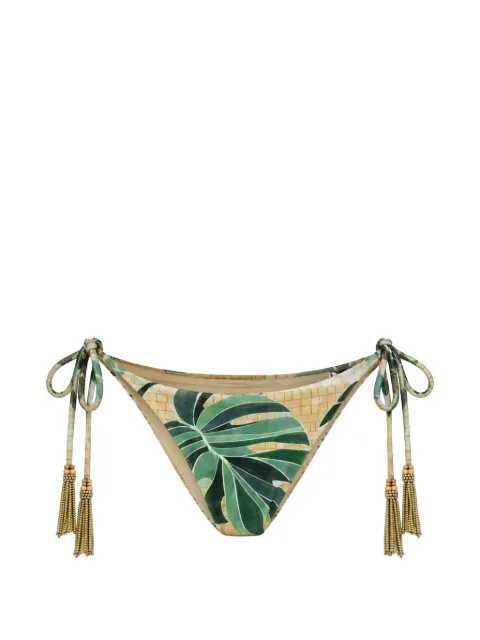 FARM Rio tassel-detail leaf-print bikini bottoms Neutrals 260248