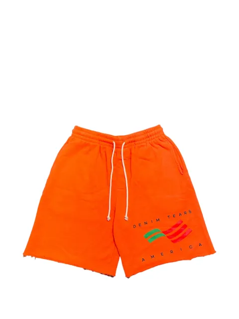 Denim Tears logo-print raw-edge shorts Orange DT530