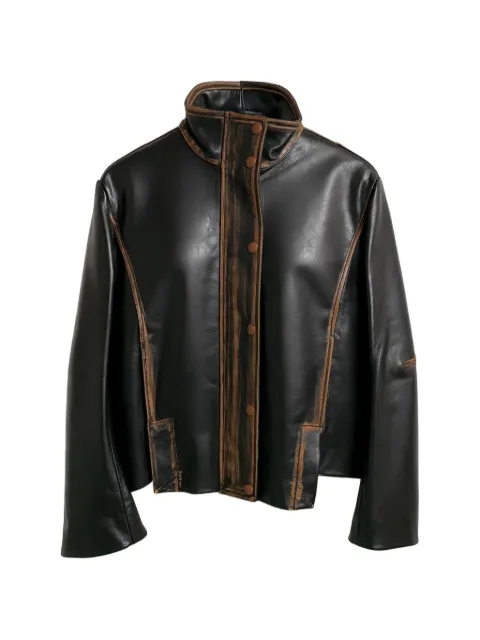 Brandon Maxwell Mason high-neck leather jacket Brown JK252PF26