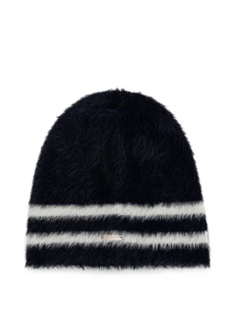 DSQUARED2 striped logo-plaque beanie hat Blue KNM023000P09272