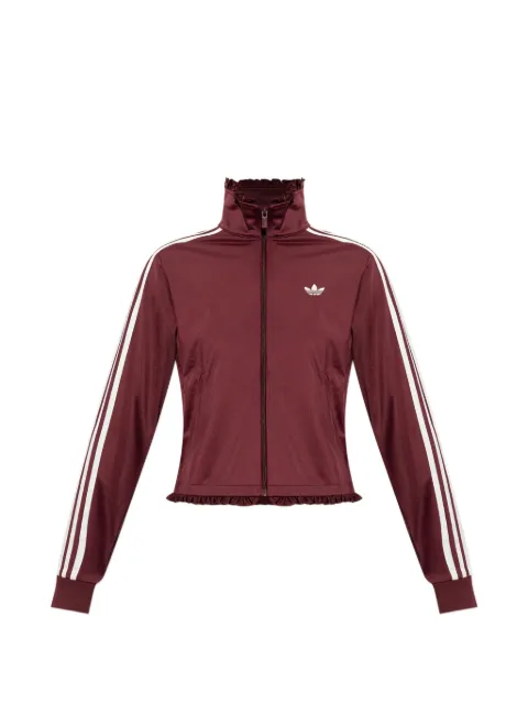 adidas ruffle-trimmed striped-sleeve zip-up sweatshirt Red LG4306