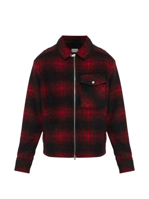 Moncler check logo-patch shirt jacket Red L20912F0003589BKB