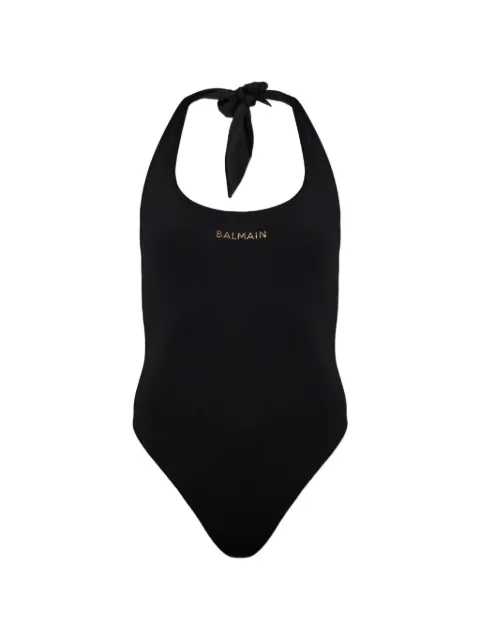 Balmain logo-embellished halterneck swimsuit Black BKBK726500