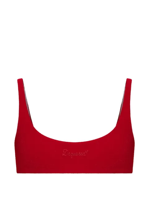 DSQUARED2 logo-embroidered scoop-neck bikini top Red GRAD6BYD54300
