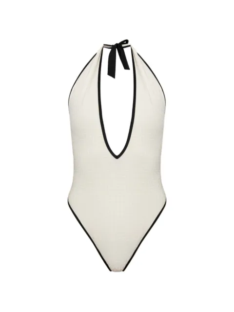 Balmain monogram-jacquard swimsuit Neutrals BKBUF2570