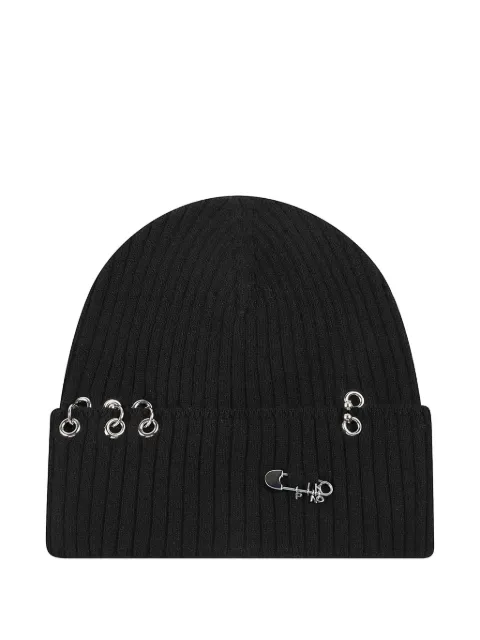 PINKO pierced ribbed-knit beanie hat Black 107361A3EX