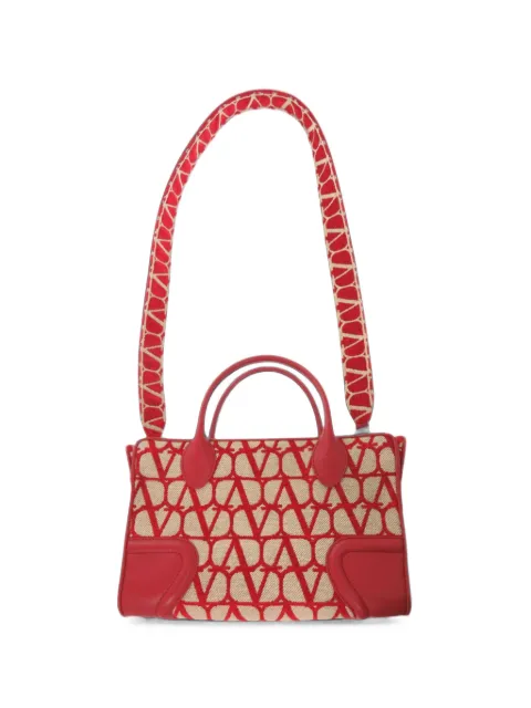 Valentino Garavani Pre-Owned 2018-2026 Leather Trimmed Toile Iconographe satchel Red 5AT7AX8GKYXJ535Z
